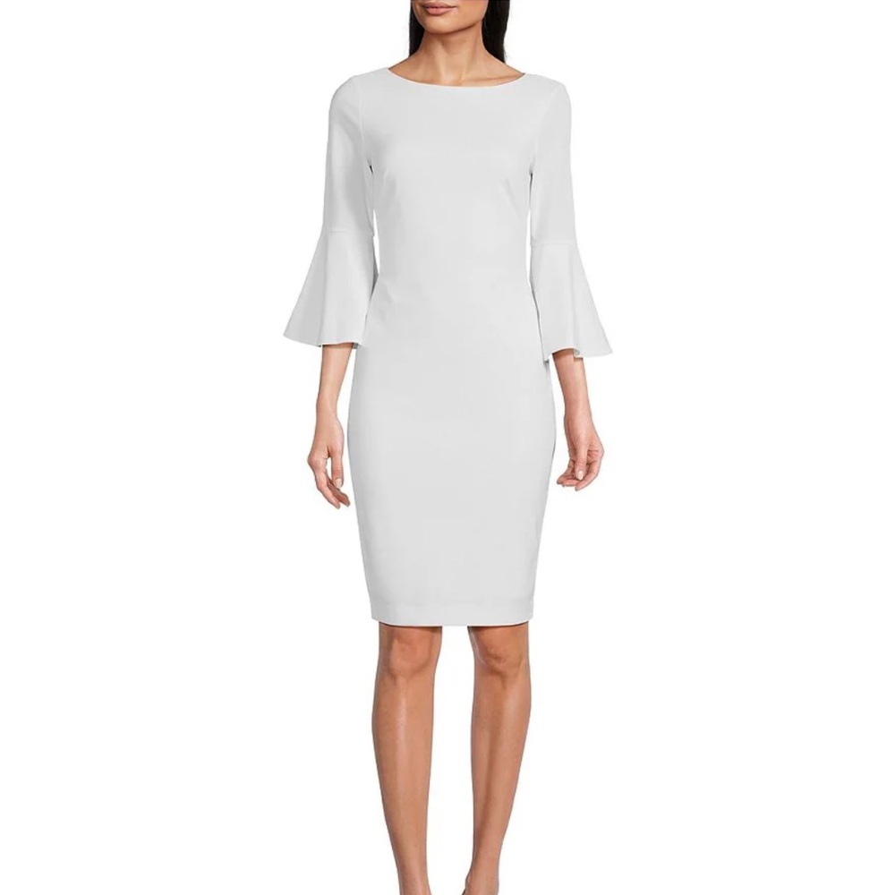 Calvin Klein 3/4 Bell Sleeve Boat Neck Sheath Dress